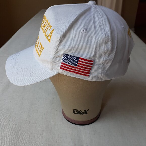 New MAGA - 45-47 - Flag - Trump - White with Gold Baseball Cap - Adjustable Fit - Picture 4 of 10